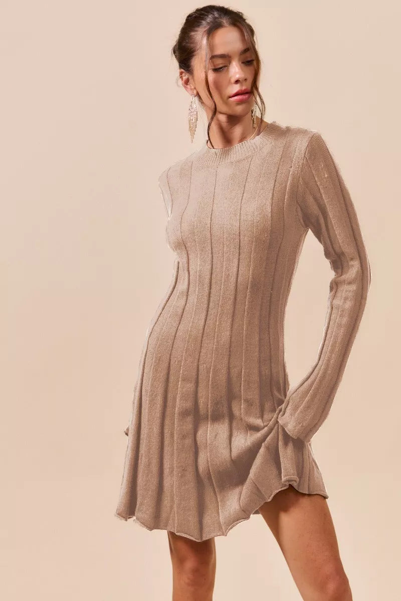 Ribbed Long Sleeve Mini Sweater Dress