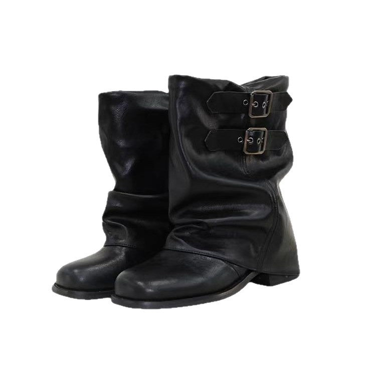 Women's Bow-Tie Ankle Boots | Niche-Design Wide-Calf Soft-Soled Chunky Heel | Korean Style