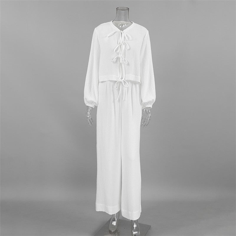 Long Sleeve Long Pants Pajama Set with Matching Belt