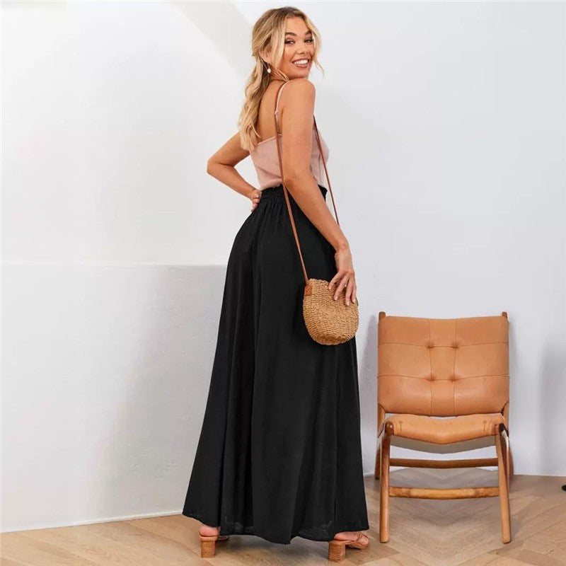 Relaxed Fit Solid Color Wide-Leg Trousers