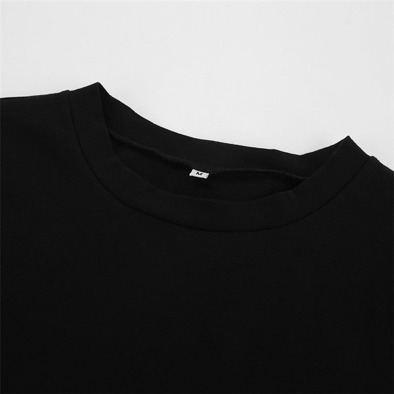 Simple Black Cotton Off-Shoulder Cutout Long Sleeve Top