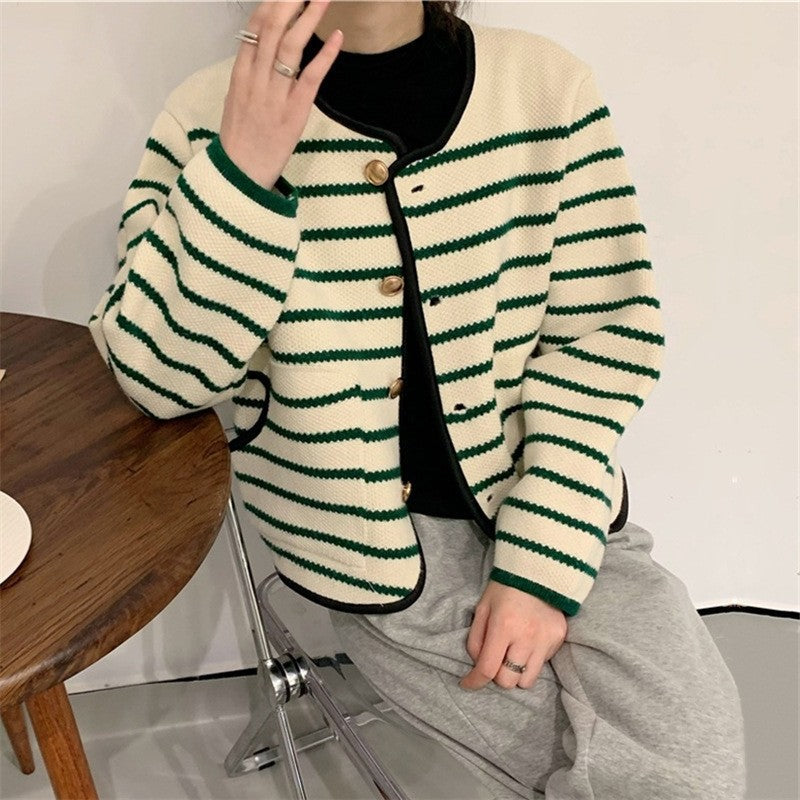 Fashion Retro Striped Cardigan Sweater Coat