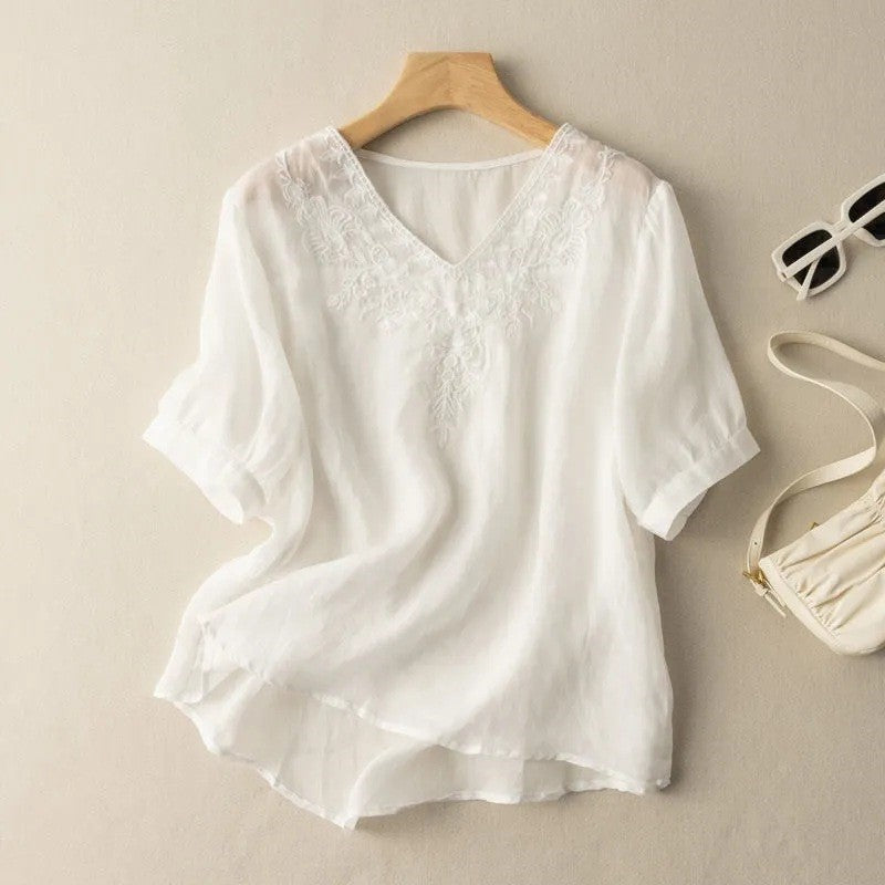Loose And Skinny Cotton Linen Short-Sleeved T-Shirt