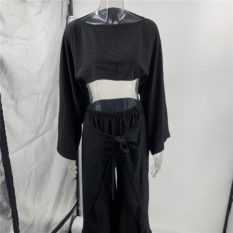 Fashionable Solid Color Loose Fit Top and Pants Set