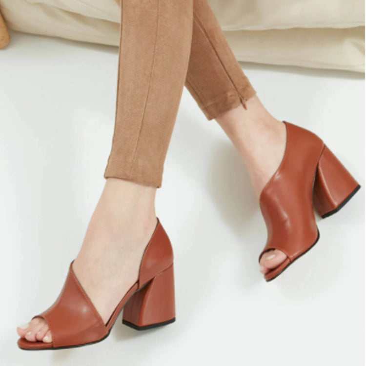 Women's Chunky Heel Peep-Toe Sandals - Plus Size Slip-On Platform Heels