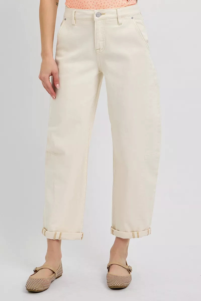 High Rise Relaxed Barrel Cuffed Jeans