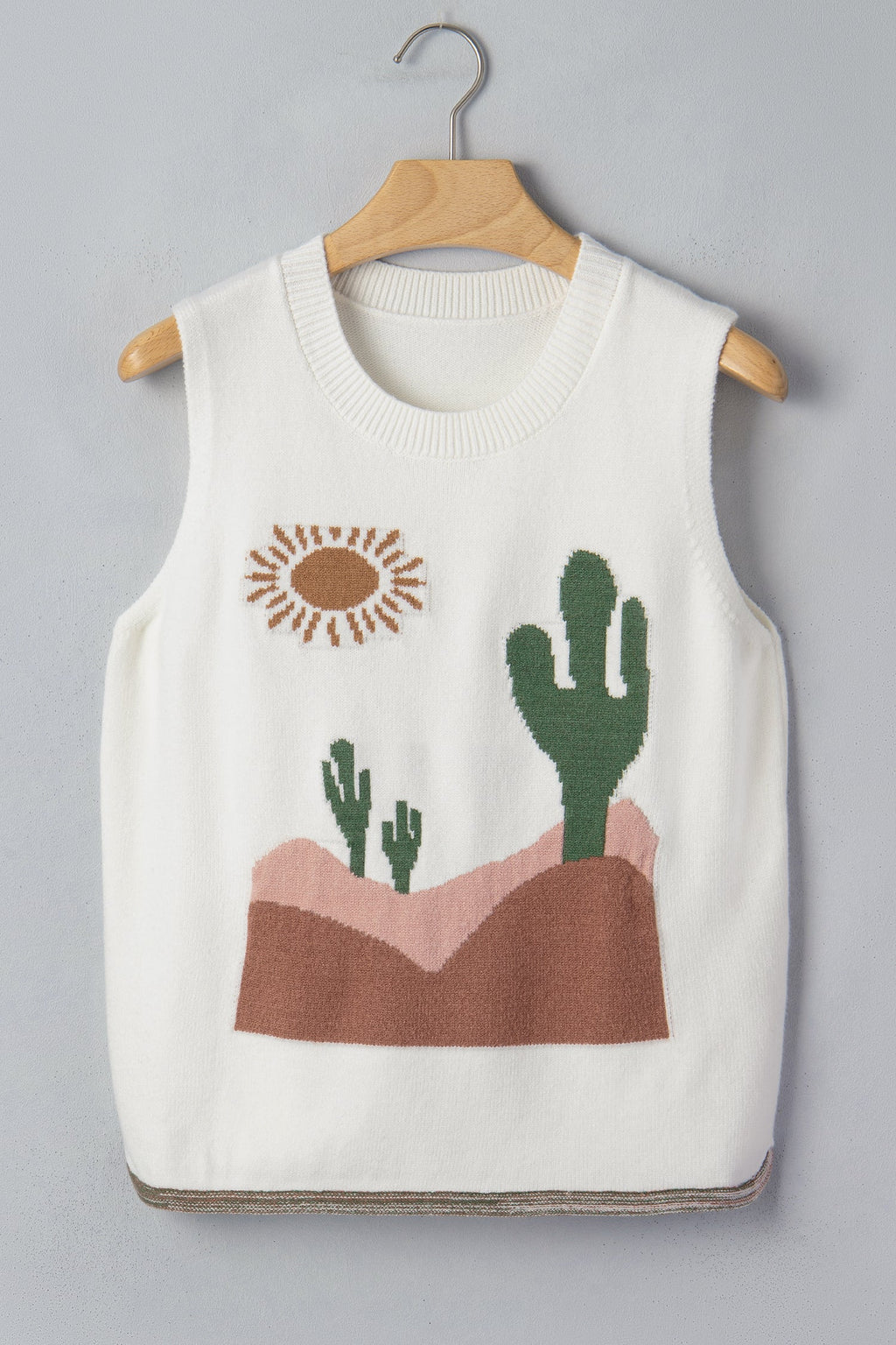Multicolour Cactus Western Oasis Loose Sweater Vest