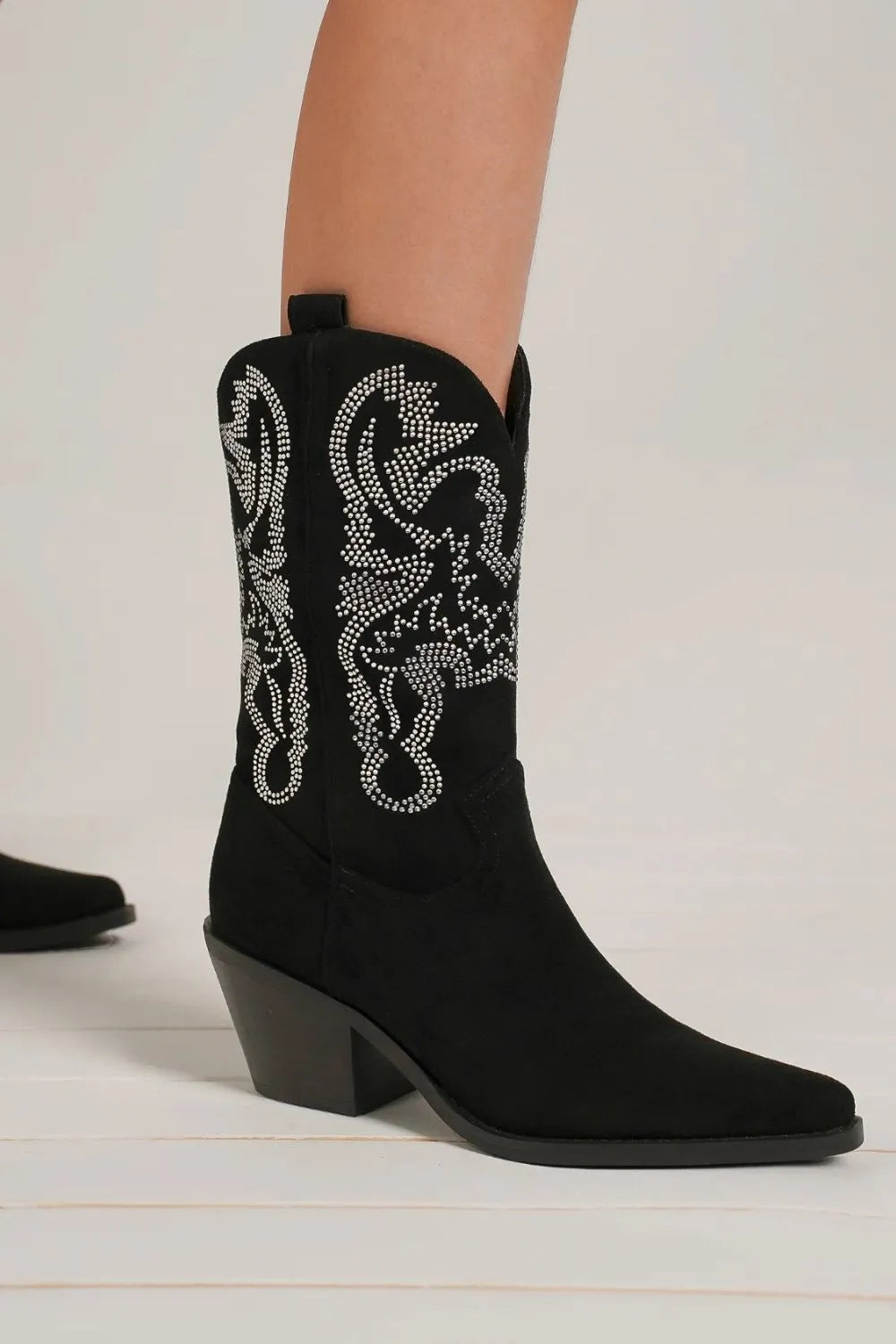 Fashion Rhinestone Detail Point Toe Boots