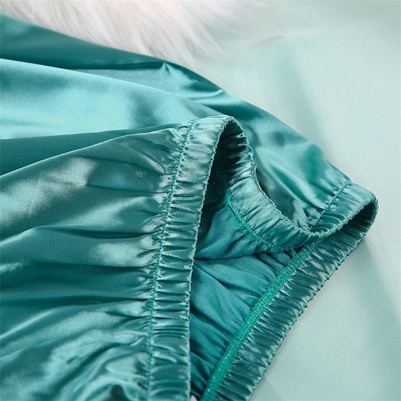 Solid Color Satin Lace-Up Robe and Pants Set