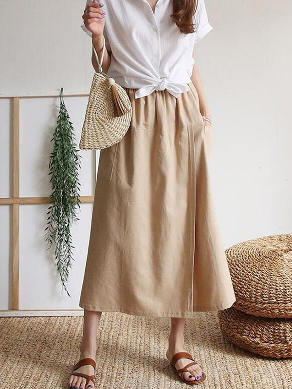 Loose Wide Leg Asymmetric Elasticity Pockets Solid Color Split-Front Split-Joint Pants Trousers