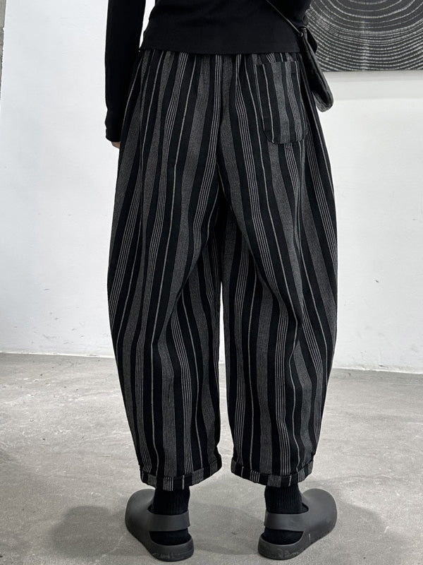 Harem Pants High Waisted Split-Joint Striped Patterns Pants Trousers