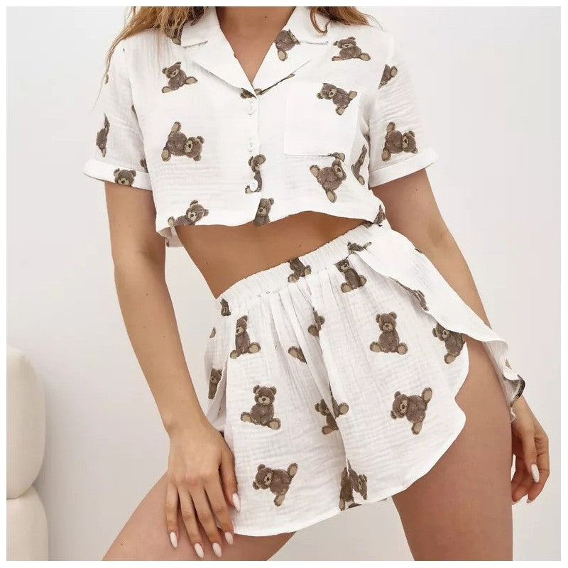 Floral Print Split Shorts with Short Sleeves - Casual Home Wear