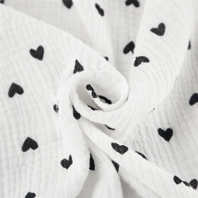 Heart Print Short Sleeve Pajama Set for Women - Breathable Fabric