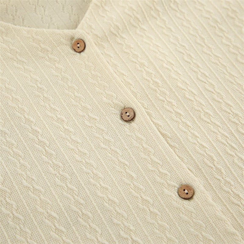 Solid Color Knitted V-Neck Cardigan and Pants Lounge Suit