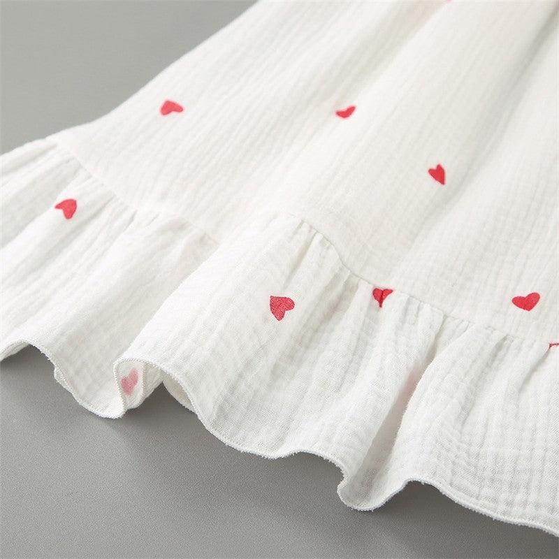 Heart Print One-Shoulder Nightgown with Ruffle Hem