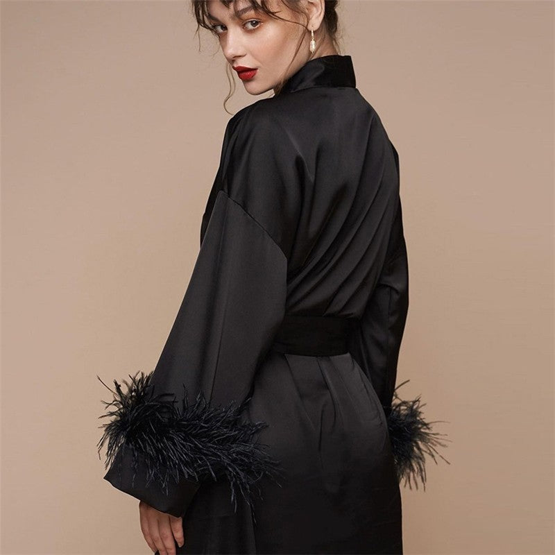 Feathered Silk Nightgown for Women - Long and Loose-Fitting