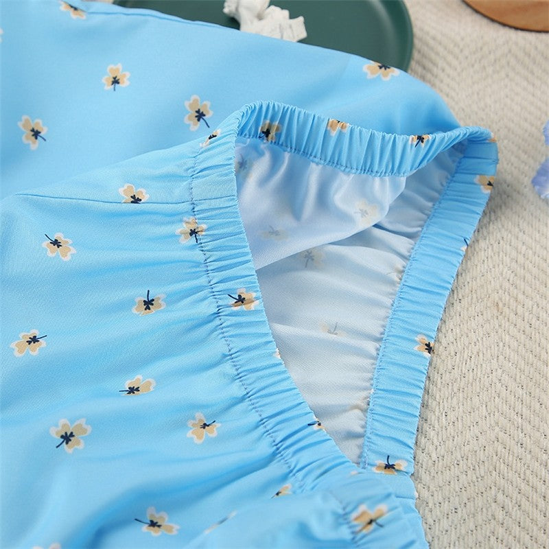 Daisy Print Short Sleeve Pajama Set with Shorts