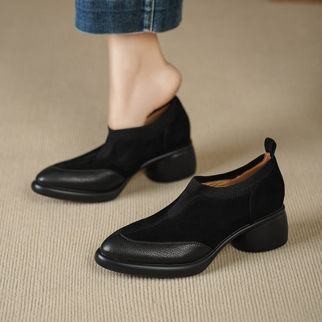 Women's Suede Mary Jane Chunky Heel Pumps - Round Toe Low Cut Single Strap Shoes