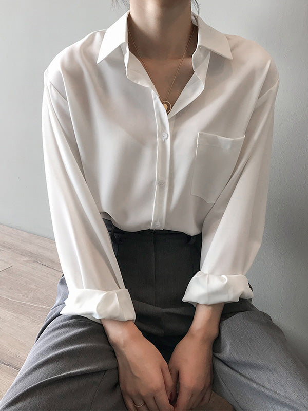 Urban Solid Color Lapel Long Sleeves Blouse