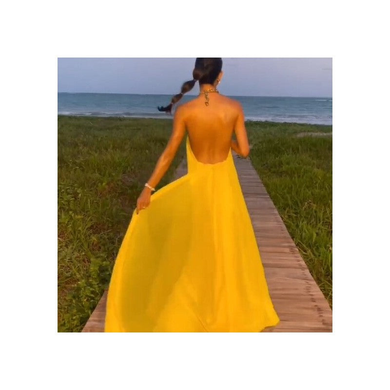 Halter Neck Swing Backless Dress in Solid Color