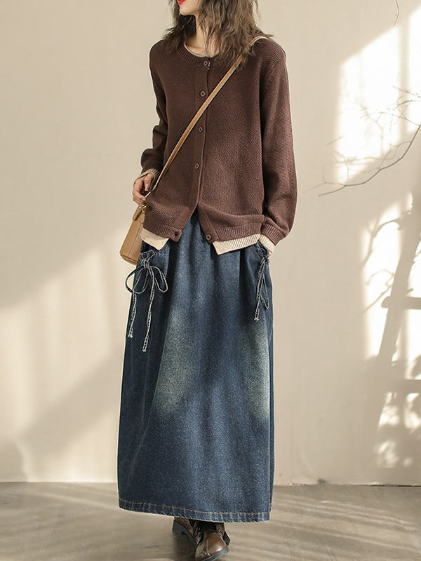 A-Line Loose Elasticity Pockets Tied Skirts Bottoms