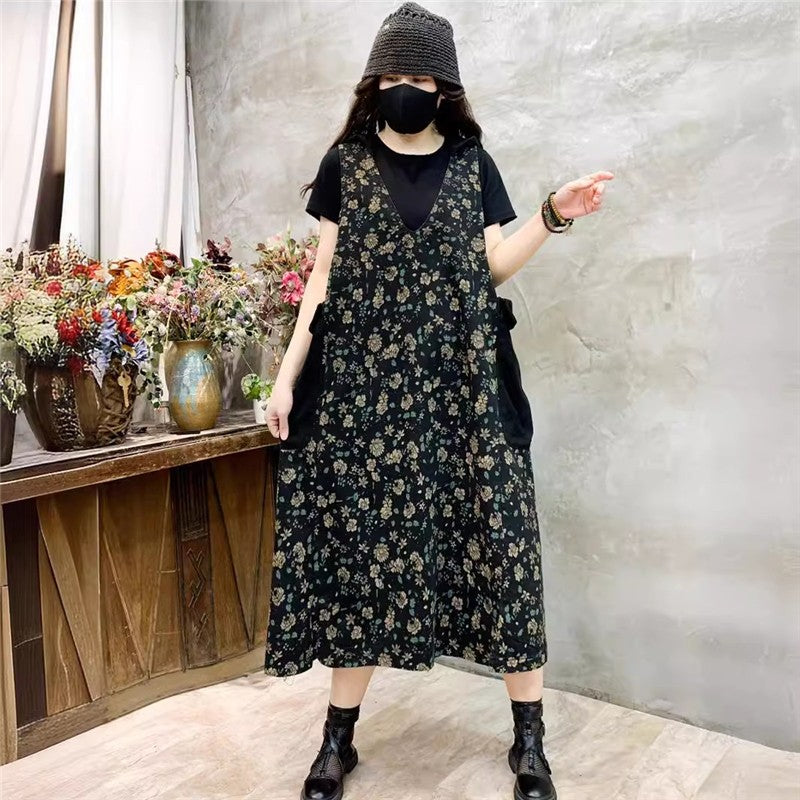 Loose Fit Midi Dress With Floral Print