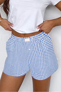 Red Vintage Plaid Print High Waisted Loose Wide Leg Shorts