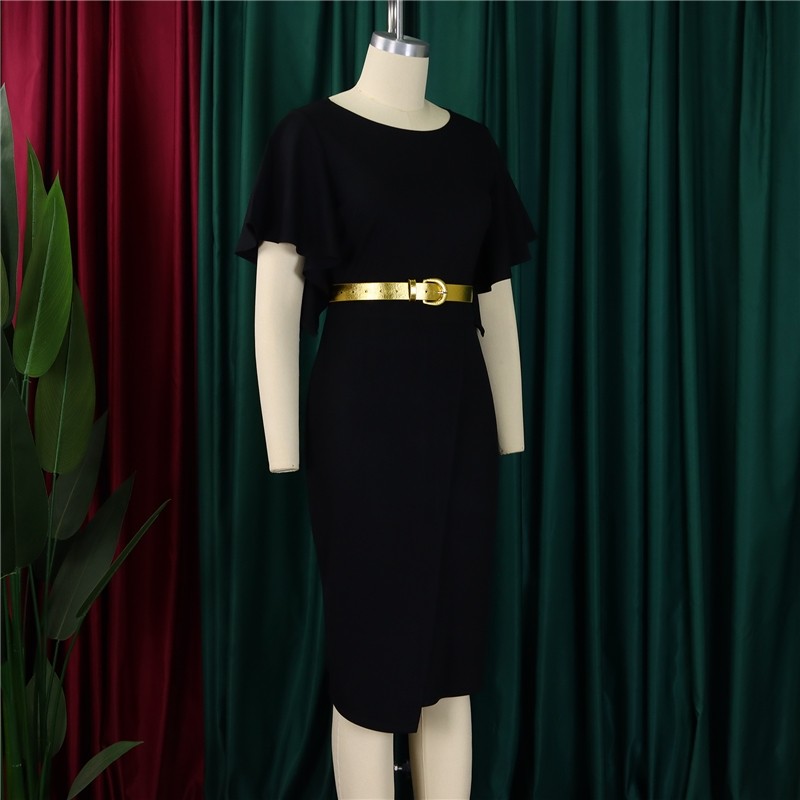 Sleek Bodycon Dress with Lotus Leaf Hem in Solid Color
