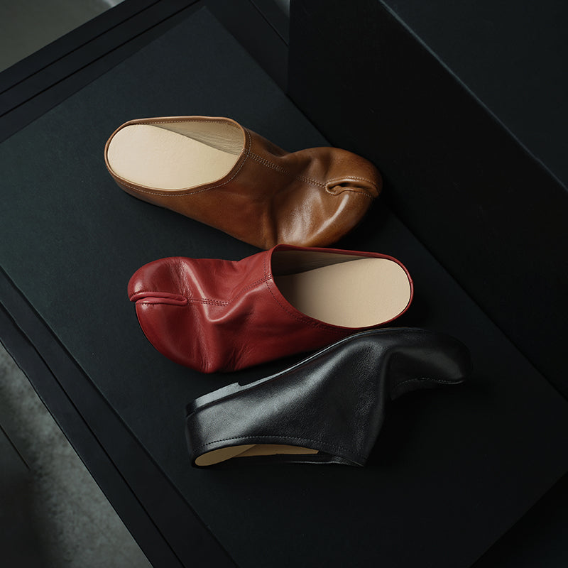 Women's Tabi Split-Toe Leather Flats | Full Grain Cowhide Slip-On Mules