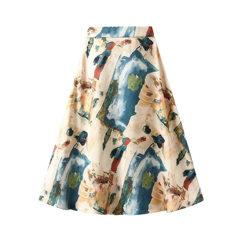 Brilliant Satin Print Elastic Waist Drop Skirt