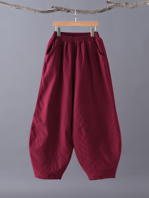 Casual Loose Keep Warm Elasticity Solid Color Casual Pants Bottoms