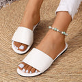 Women's One-Strap Flat Sandals | PU Upper Split Cowhide Sole