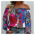 Stamped Literary Style Collar Top with Lotus Leaf Trim