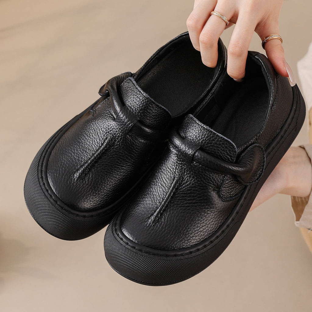 Women's Genuine Leather Slip-On Comfort Shoes | Velcro Vintage Casual Flat Shoes