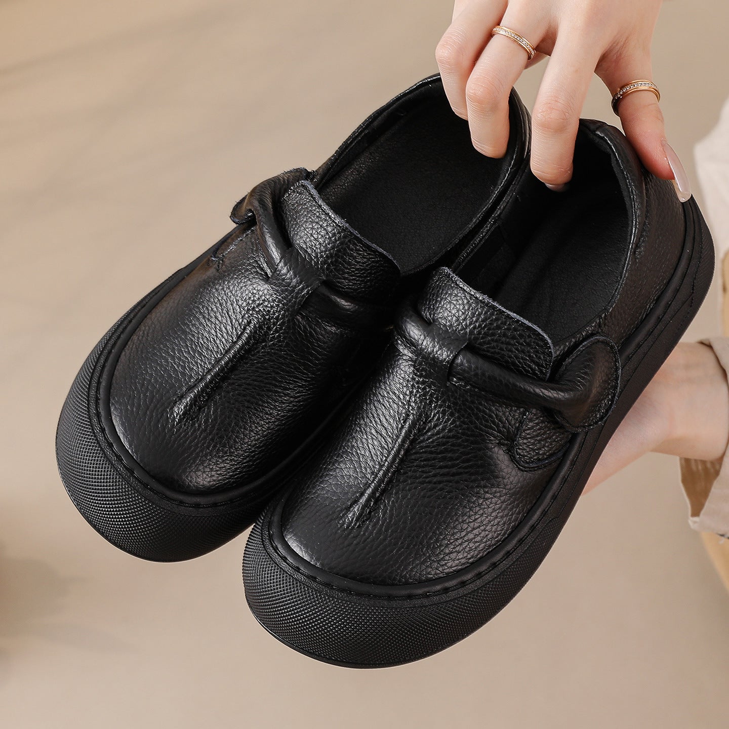 Women's Genuine Leather Slip-On Comfort Shoes | Velcro Vintage Casual Flat Shoes