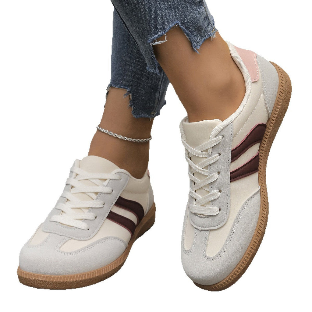 Women's Retro Color-Block Sneakers - German Training Style Low-Top Casual Shoes