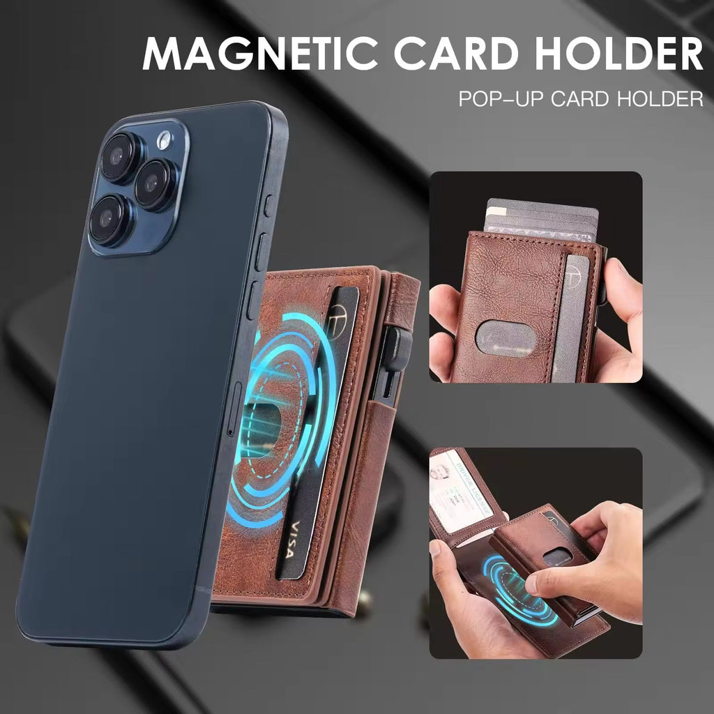Magnetic Metal Credit Card Case - RFID Protection Leather Wallet