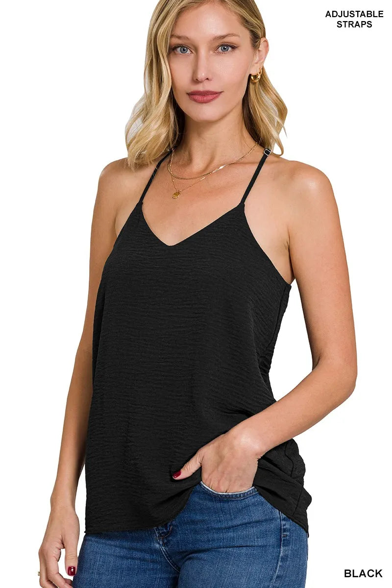 Woven Airflow Adjustable Strap V-Neck Cami