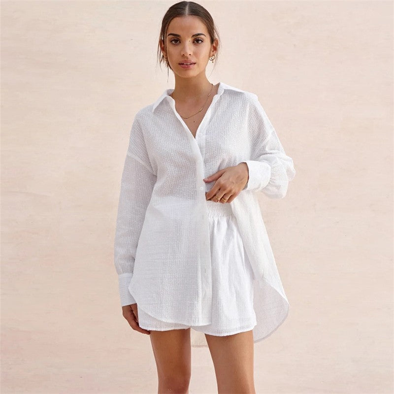 Jacquard Long Sleeve and Shorts Pajama Set