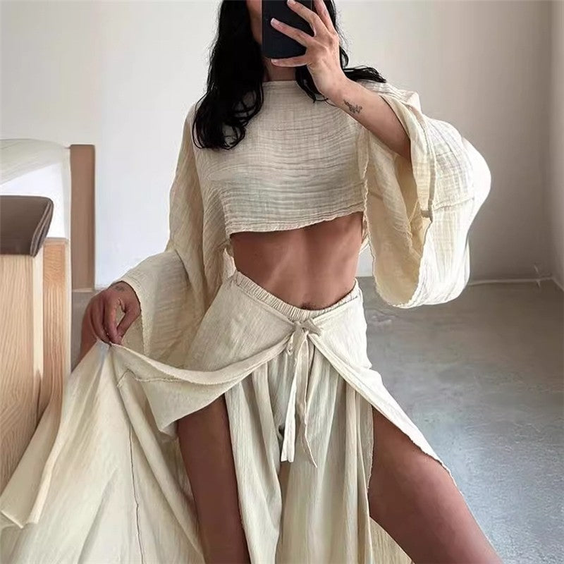 Fashionable Solid Color Loose Fit Top and Pants Set