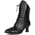 Women's Vintage Renaissance Lace-Up Ankle Boots - Low Heel Booties with Side Zipper