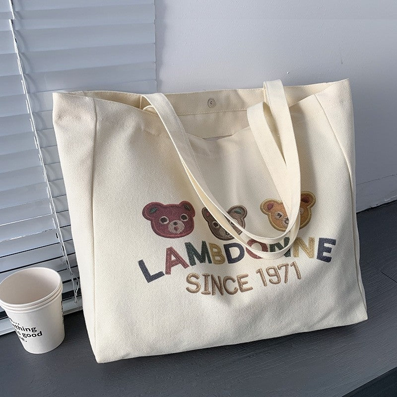 Large Capacity Canvas Shoulder Bag with Literary Style