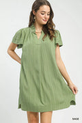 Flutter Sleeve V-Neck Shift Dress