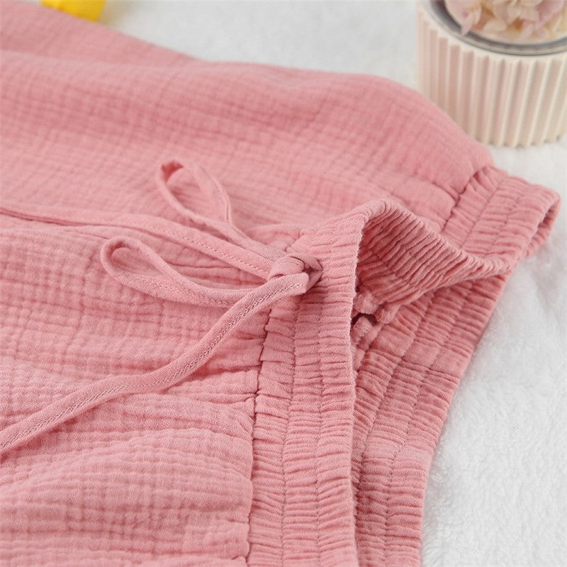 Solid Color V-Neck Loose Fit Half Sleeve Blouse and Shorts Pajama Set