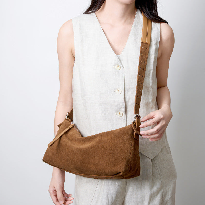 Women's Genuine Leather Crossbody Bag – Retro Soft Deerskin Shoulder Bag with Multi-Pocket Organizer