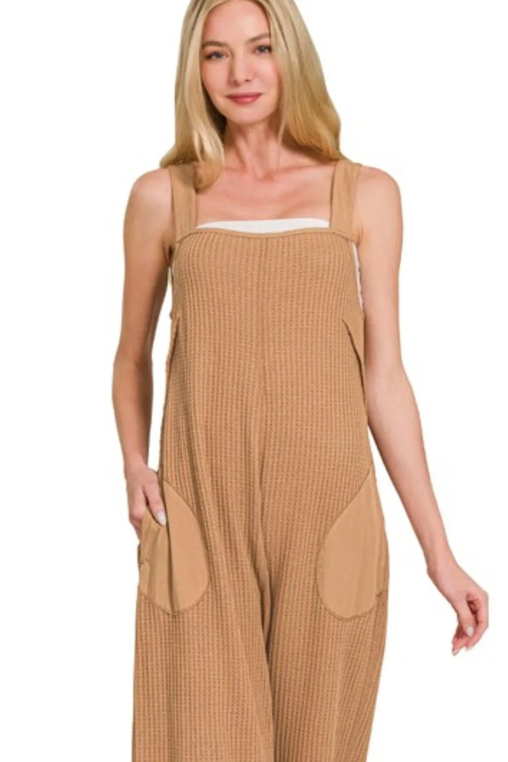 Knit Waffle Wide Leg Overalls