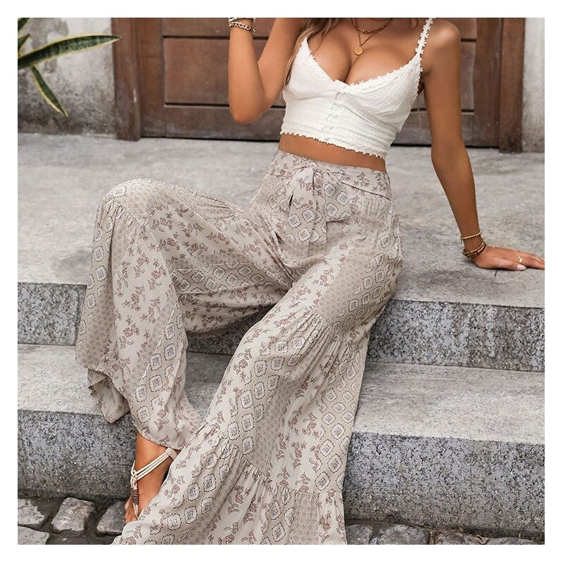 Colorblock High Waist Wide Leg Pants with Belt