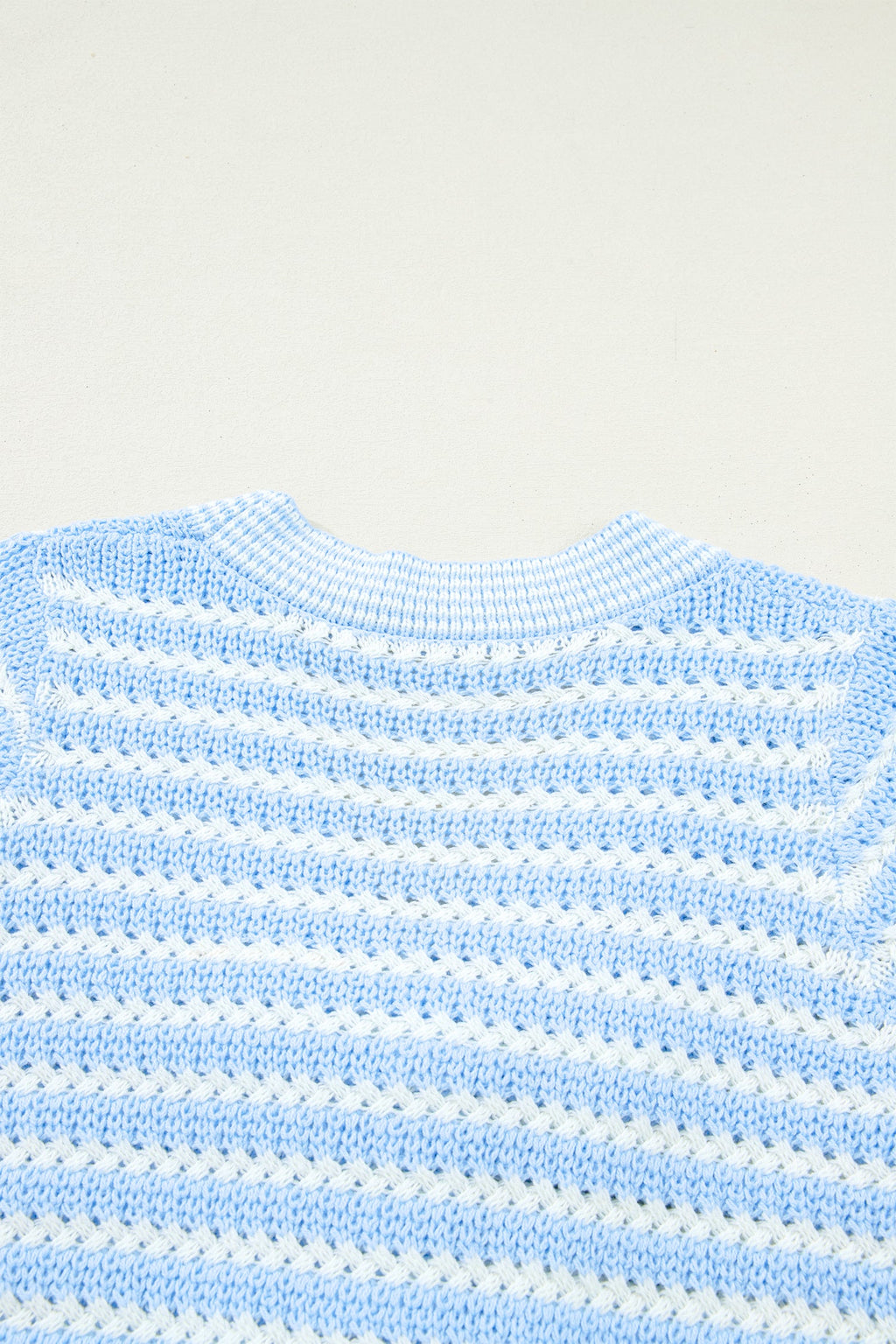 Sky Blue Stripe Short Sleeve Knit V Neck Bow Knot Sweater