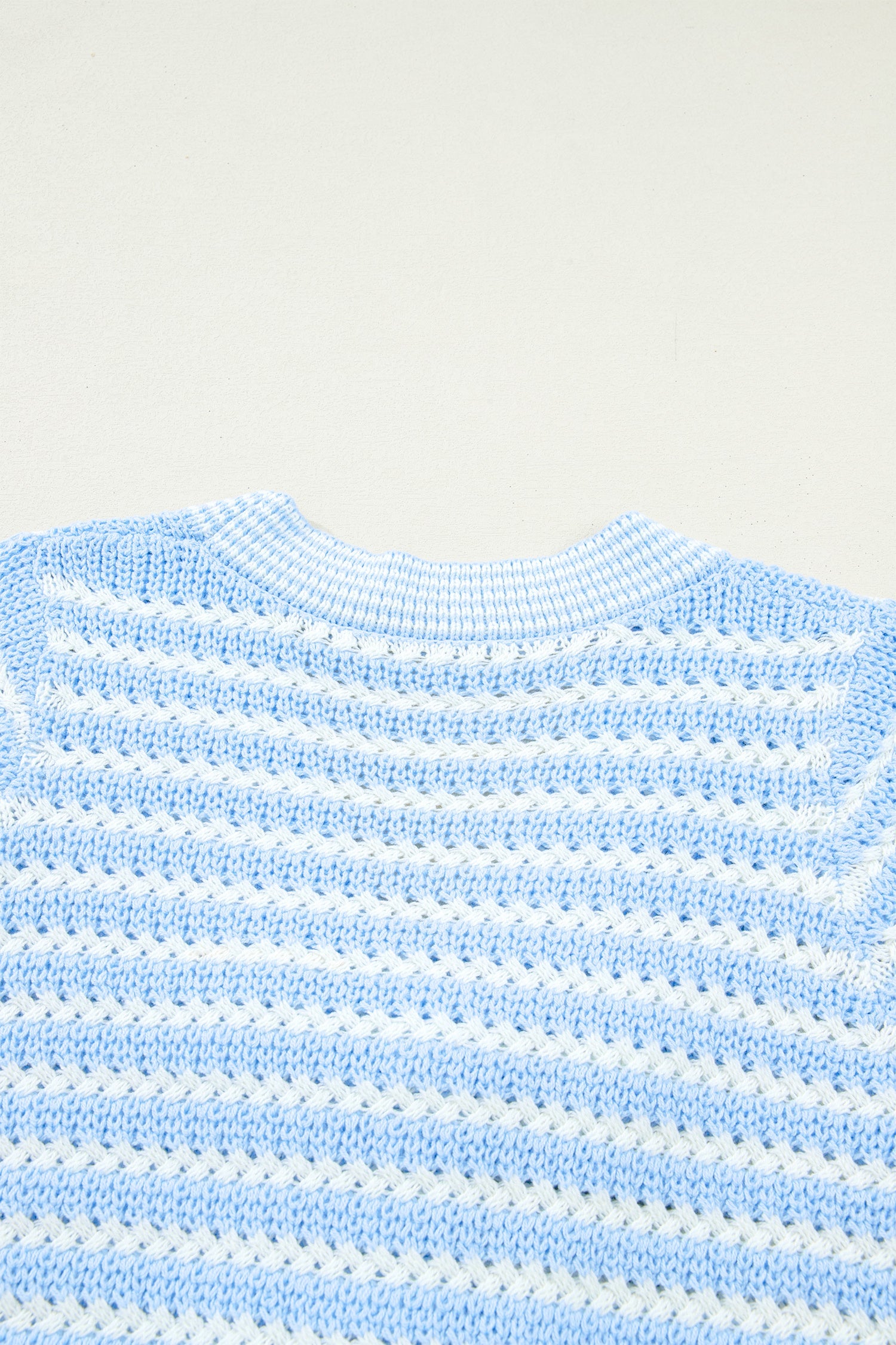 Sky Blue Stripe Short Sleeve Knit V Neck Bow Knot Sweater