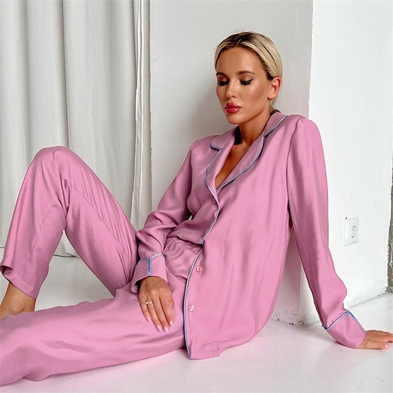 Long Sleeve Lapel Single Breasted Top and Pants Loose Two-Piece Suit Pajama Set